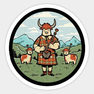Highland Cows' Kilted Bagpipes Performance Sticker